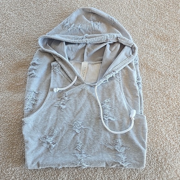 May Pink Hooded All-Over Distressed Sleeveless Dress Casual Tunic Gray Y2K - Picture 12 of 12